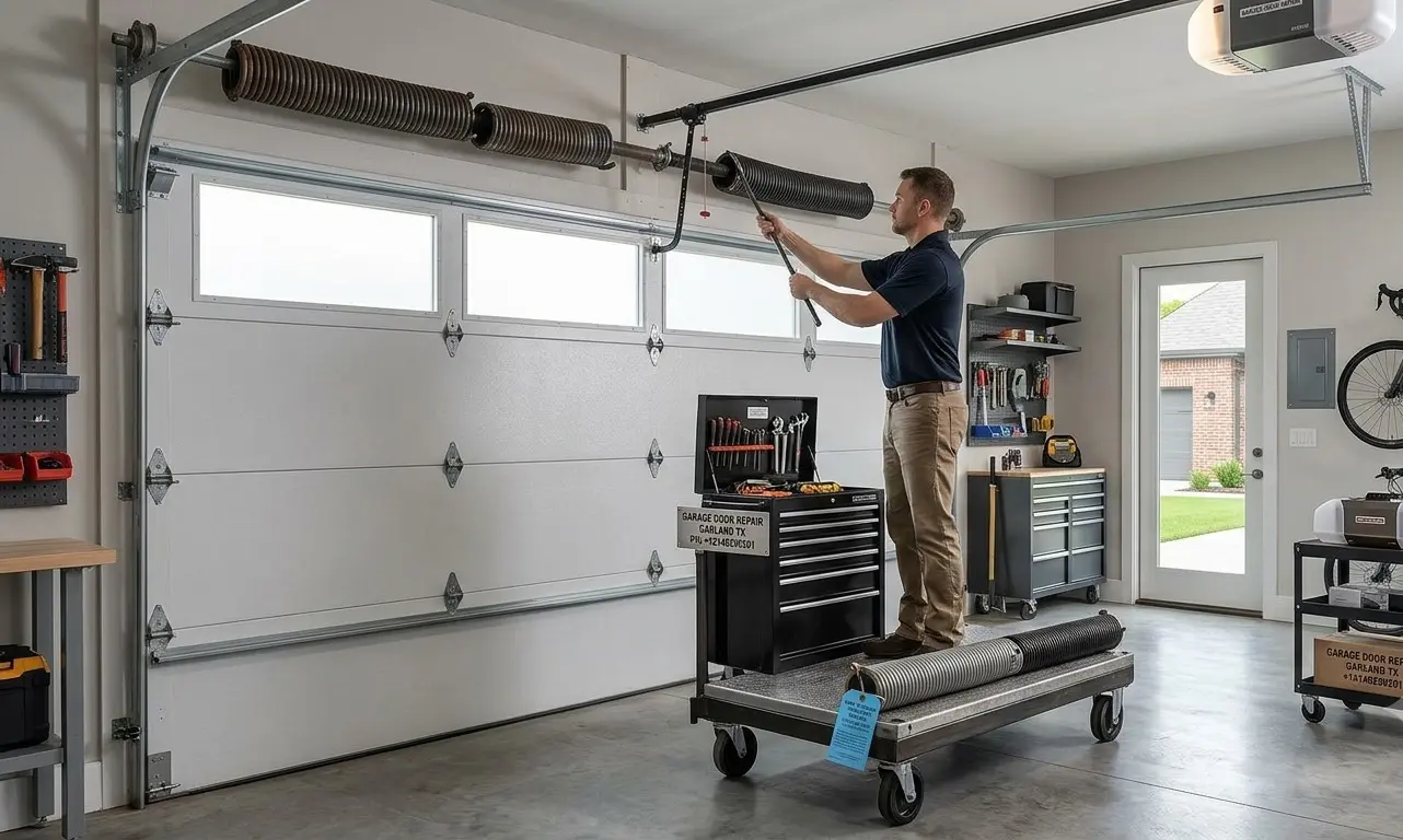Residential and commercial garage door cable repair service in Garland TX for overhead doors, warehouses, and residential garages.