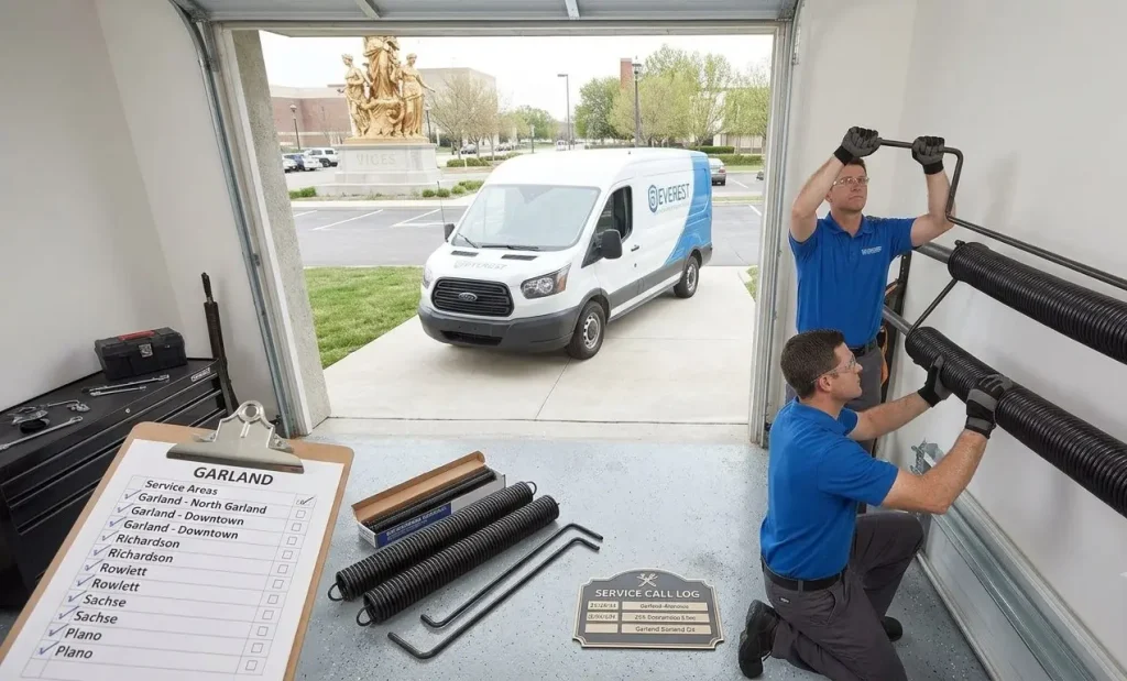 Professional garage door spring repair technician serving Garland TX and surrounding communities