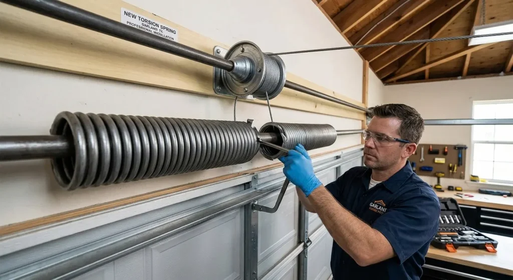 Professional garage door spring installation by an experienced technician in Garland TX