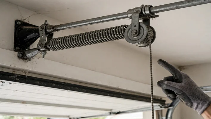 Broken garage door spring and frayed cable